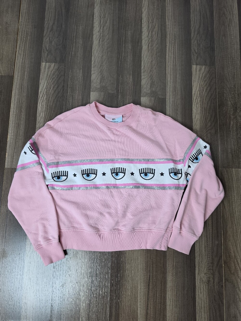 Chiara Ferragni Flirting Eye Logo Crewneck Sweatshirt Glitter Trim Iconic. XS
